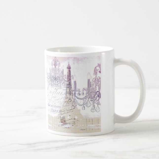 Taza De Café escritura francesa beige chandelier paris eiffel t (Derecha)