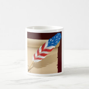 Taza De Café Escritura Patriótica Pluma sobre Papel Antiguo