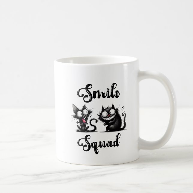 Taza De Café Escuadrón sonriente con diseño de gatos divertidos (Derecha)