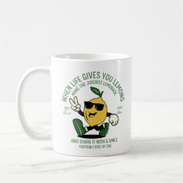 TAZA DE CAFÉ ESCUCHAR EL DÍA FUNNY LEMON PUN RETRO MASCOT