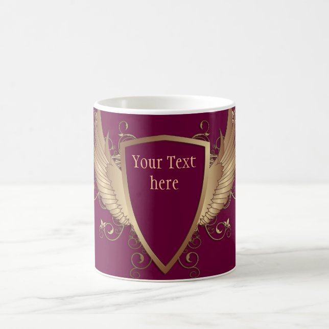 Taza De Café ESCUDO con ALAS + Su texto (Centro)