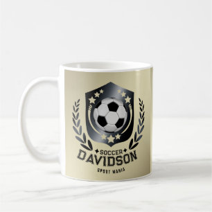 Taza De Café Escudo de Fútbol Clásico Texto y Fondo Personali