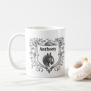 Taza De Café Escudo Ornato de Amante de Caballos Grabado Boceto