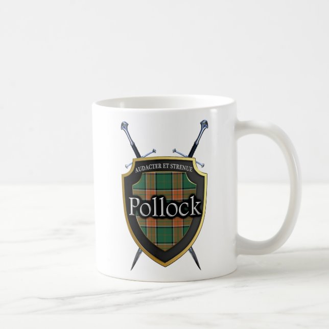 Taza De Café Escudo y espadas del tartán de Pollock del clan (Derecha)