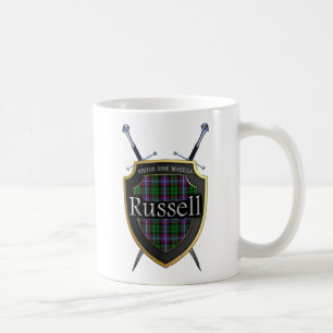 Taza De Café Escudo y espadas escoceses del tartán de Russell