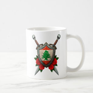 Taza De Café Escudo y espadas libaneses gastados de la bandera