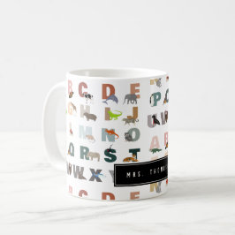 Taza De Café Escuela Cute Alphabet ABC Animals Custom Name Scho