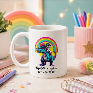 Taza De Café Escuela de nombre de arcoíris de dinosaurio montan