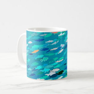 Taza De Café Escuela de Pescado, Turquesa, Azul y Aqua