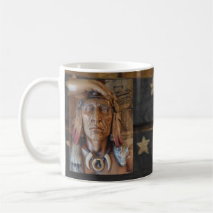 Taza De Café Escultura india nativa con plumas de zorro