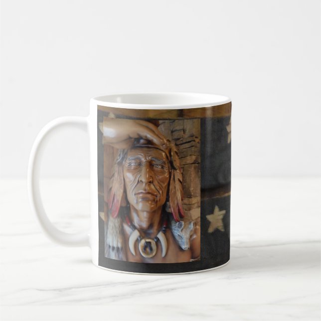 Taza De Café Escultura india nativa con plumas de zorro (Izquierda)
