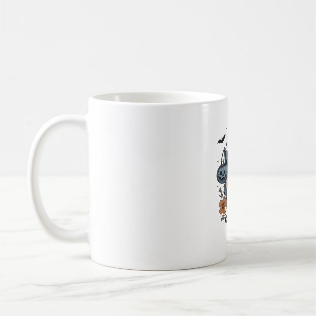 Taza De Café Esencial T-Sh de gato negro fantasma de Halloween (Izquierda)