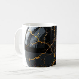 Taza De Café Esfera Obsidiana pulida con venas de oro fundido