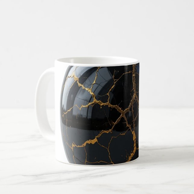 Taza De Café Esfera Obsidiana pulida con venas de oro fundido (Anverso izquierdo)