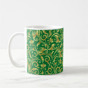 Taza De Café Esmeralda Green Golden Scroll