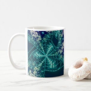 Taza De Café Espacio Arte fractal azul y blanco