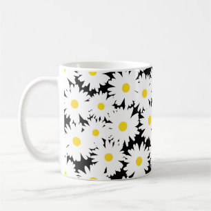 Taza De Café Espacio negativo Daisies amarillo blanco sobre neg