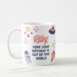 Taza De Café Espacio retro Tema Personalizable Cumpleaños