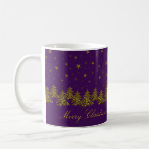 Taza De Café Espantoso árbol de Navidad dorado, luna, estrellas