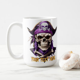 Taza De Café Espantoso Cráneo Pirata Morado y Hueso Cruzado