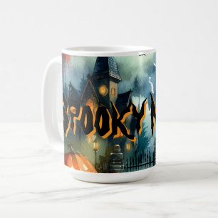 Taza De Café Espectacular y hermoso paisaje de Halloween acuare