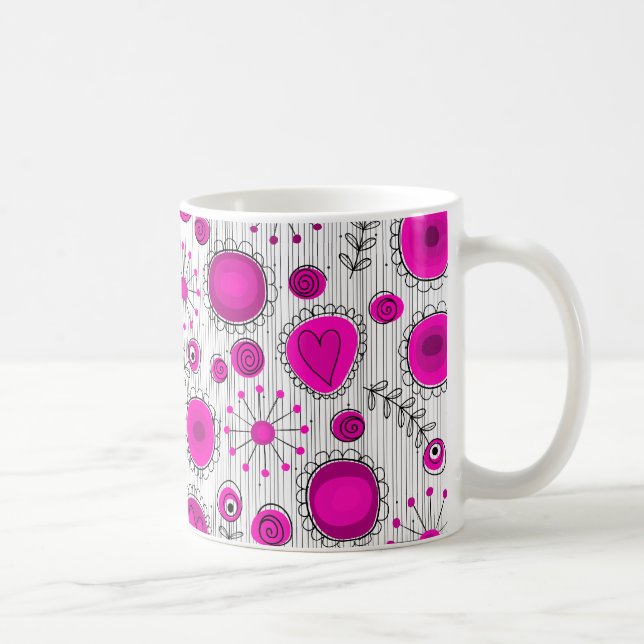 Taza De Café Espectaculares corazones blancos rosados calientes (Derecha)