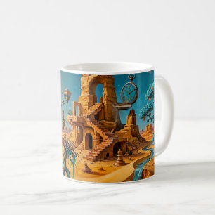Taza De Café Espejismo del desierto Ocra Naranja Azul Turquesa