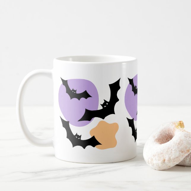 Taza De Café Espeluznante Black Flying Bats Purple & Naranja Ha (Con donut)