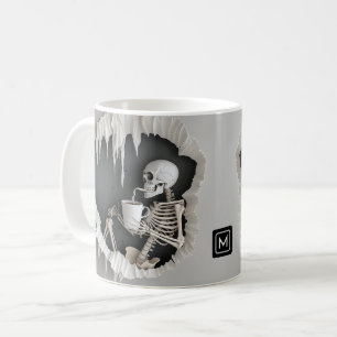Taza De Café Espeluznante Skeleton 3D Resumen Ilustracion Hallo
