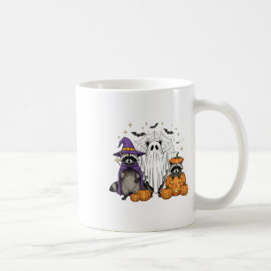 Taza De Café Espeluznante Y Feral Halloween Raccoon Ghost Witch