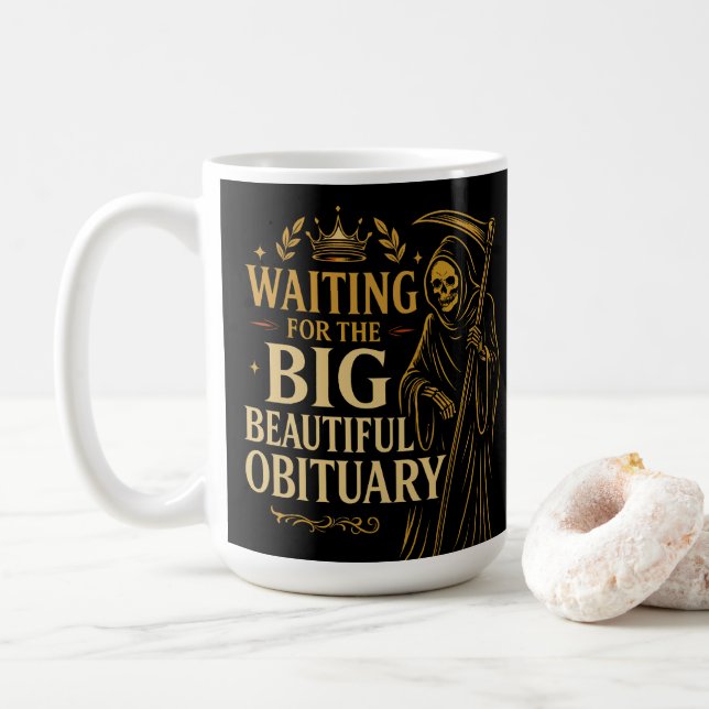Taza De Café Esperando al gran bello obituario, Halloween (Con donut)