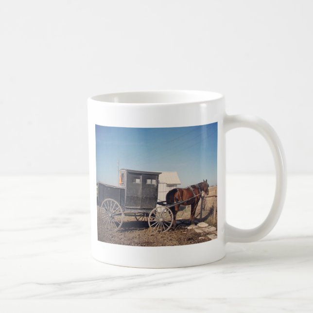 Taza De Café Esperando caballo Amish y buggy (Derecha)