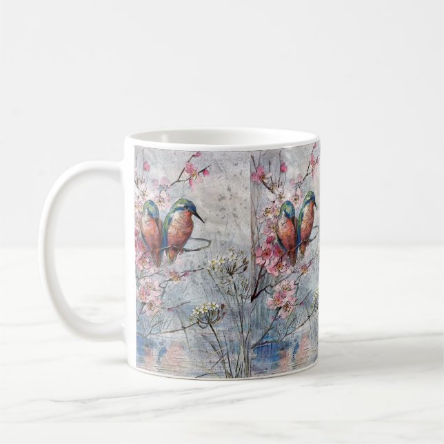 Taza De Café Esperando La Cena De Pájaro Kingfisher (Izquierda)