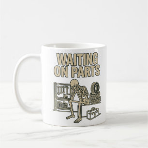 Taza De Café Esperando Piezas Esqueleto Mecánico de Garaje Coch