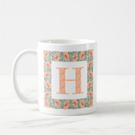 Taza De Café Espías de la cosecha Monogramo Peach Green Floral 