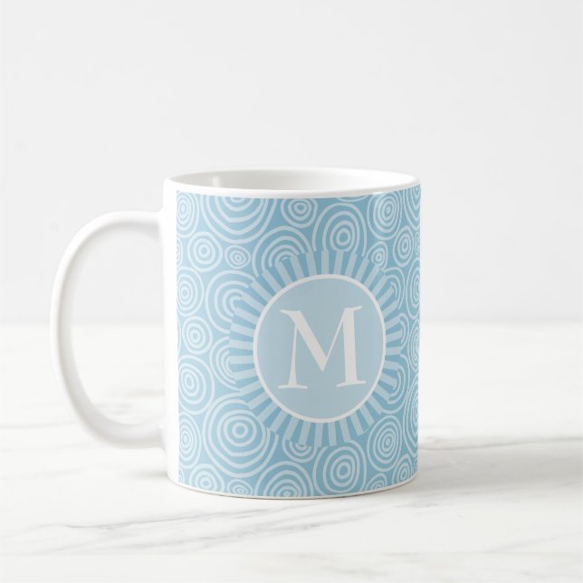 Taza De Café Espirales azules monogramo pastel - Personalizado (Izquierda)