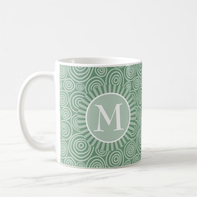 Taza De Café Espirales verdes monograma - Personalizado (Izquierda)