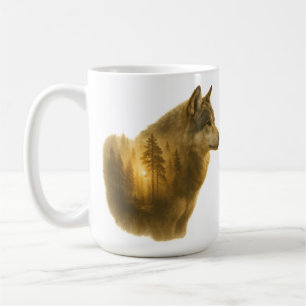 Taza De Café Espíritu de Lobo Dorado – Arte Forestal de Doble E