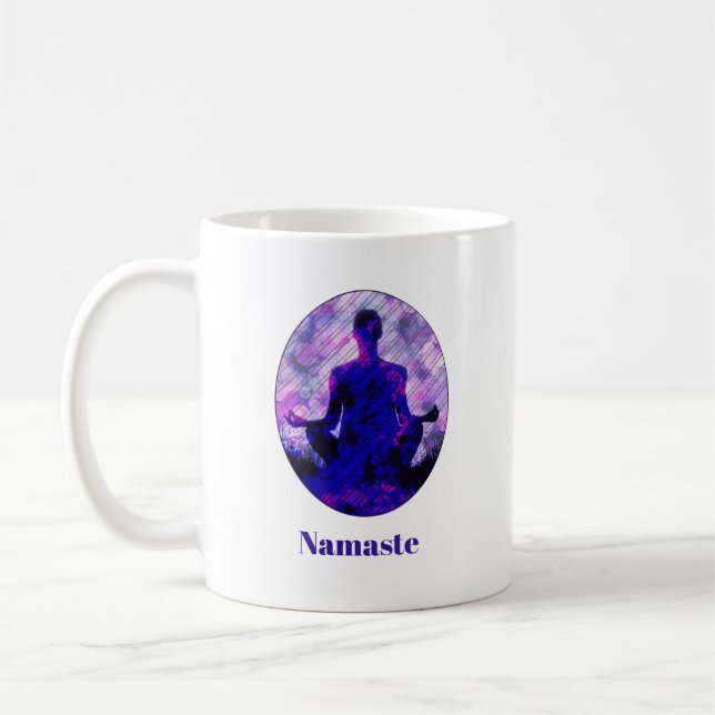 Taza De Café Espiritual Morado Sitting Yoga Pose Namaste (Izquierda)