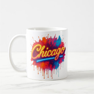 Taza De Café Esplash de arte de la calle Neon de Chicago