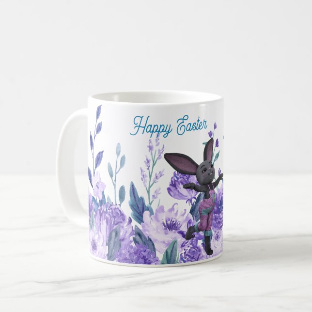 Taza De Café Espliego morado Floral Whimsical Easter Bunny Mug (Anverso izquierdo)