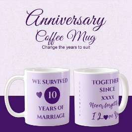 Taza De Café Esposa 10 años de matrimonio el año más púrpura