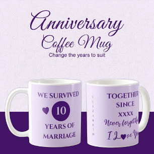 Taza De Café Esposa 10 años de matrimonio el año más púrpura