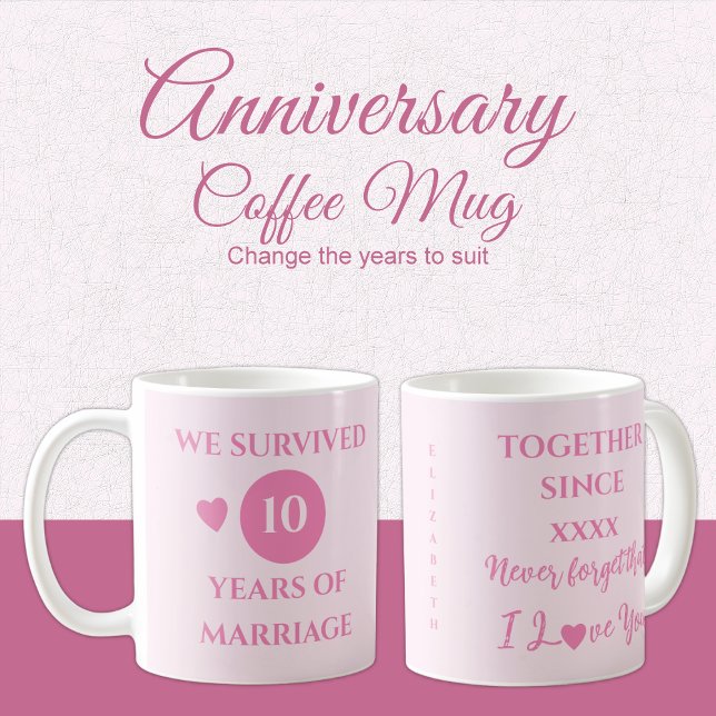 Taza De Café Esposa 10 años de matrimonio el año pasado rosa (Subido por el creador)