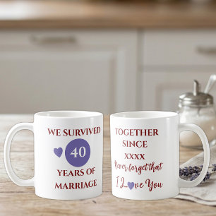 Taza De Café Esposa 40 años de matrimonio año púrpura rojo