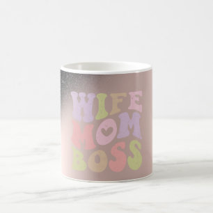 Taza De Café Esposa Mamá Jefa Negro Brillo Ombre Rosa Dorado