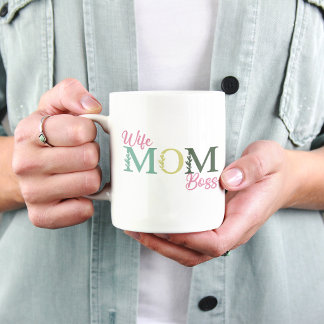 Taza De Café Esposa Mamá Jefa Tipografía Floral Regalo Mamá
