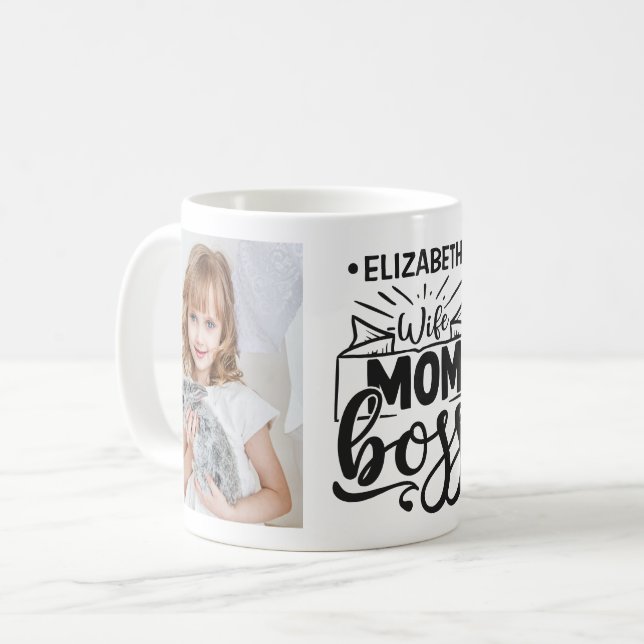 Taza De Café Esposa mamá jefe nombre personalizado 2 foto (Anverso izquierdo)
