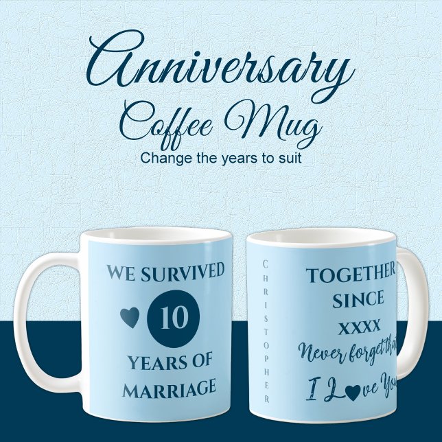Taza De Café Esposo 10 años de matrimonio año este azul (Subido por el creador)