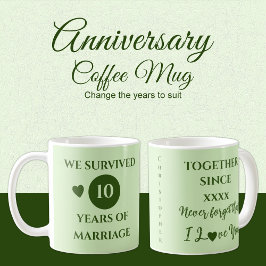 Taza De Café Esposo 10 años de matrimonio Año Verde